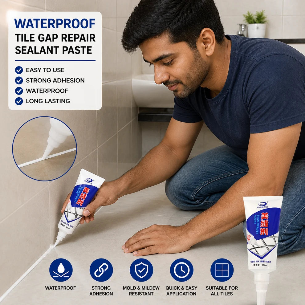 Waterproof Tile Gap Repair Sealant White Grout Filler Paste for Bathroom, Kitchen, Sink & Floor Tiles (180ml)