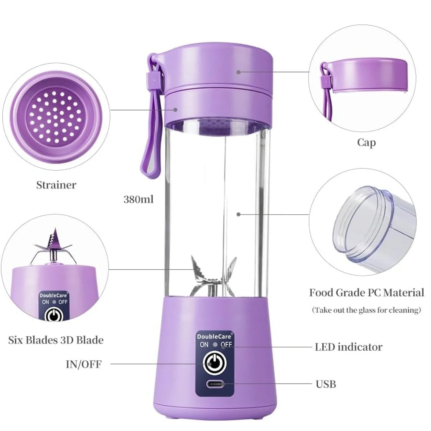 Portable USB Electric Juicer – 6-Blade Protein Shaker for Smoothies & Juice (Multicolour)