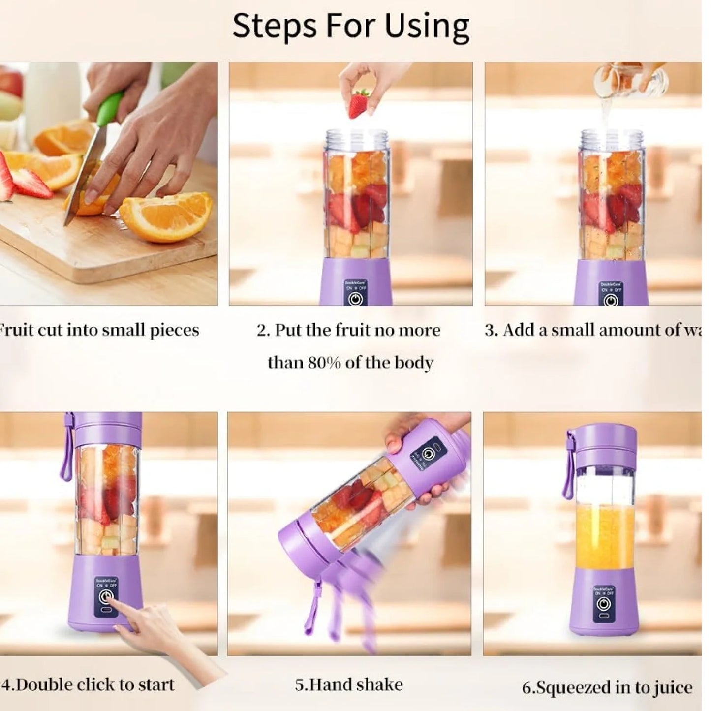 Portable USB Electric Juicer – 6-Blade Protein Shaker for Smoothies & Juice (Multicolour)