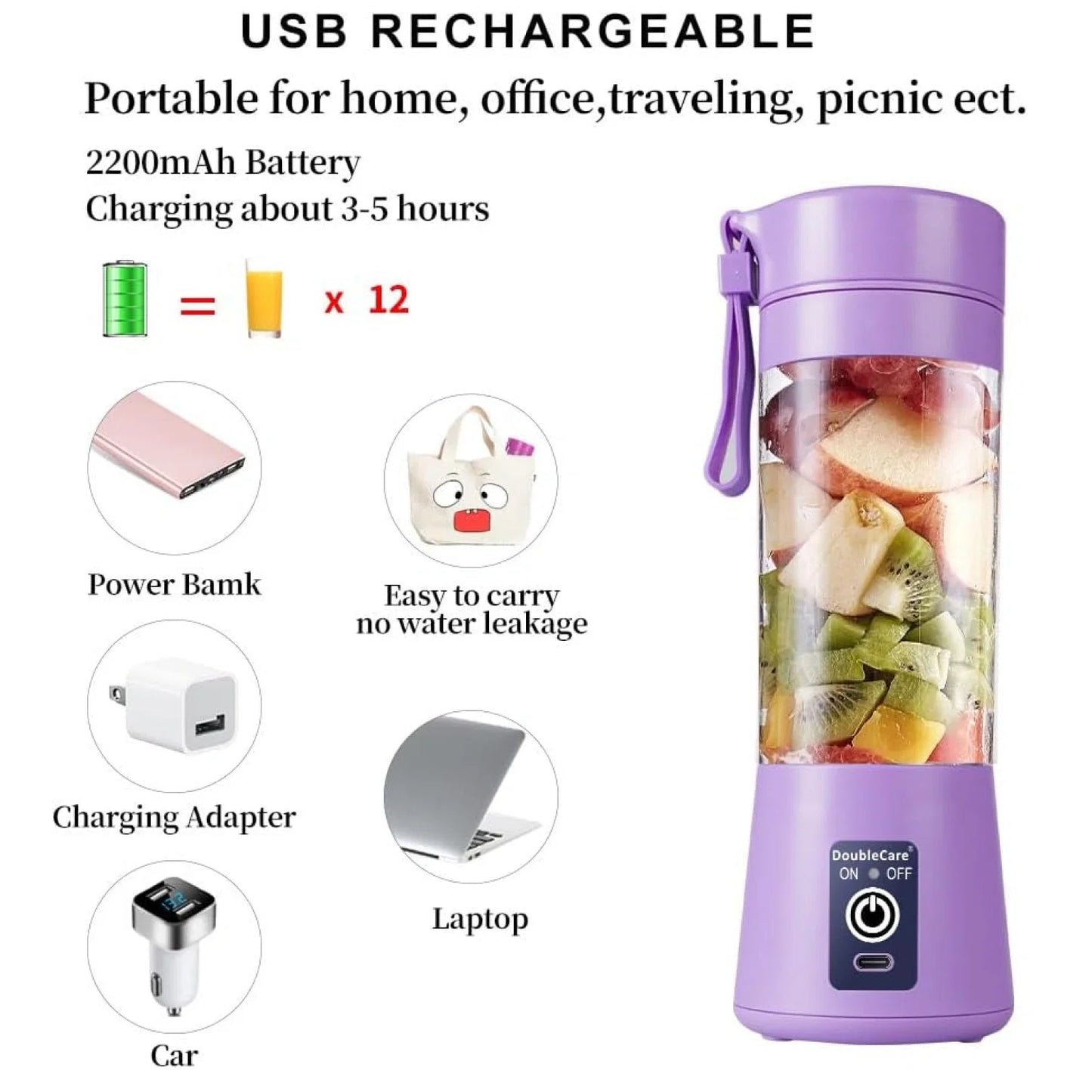 Portable USB Electric Juicer – 6-Blade Protein Shaker for Smoothies & Juice (Multicolour)